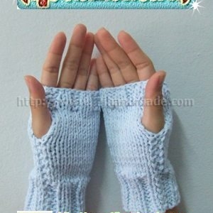 [g002] ถุงมือ ไหมคอตตอน ถักนิตติ้ง สีฟ้า (สั่งทำ)