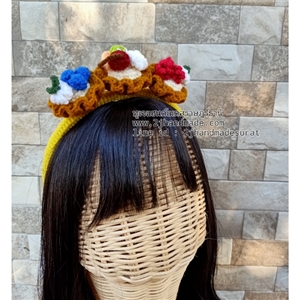 [hair006] ที่คาดผม ไหมพรม ทาร์ตผลไม้ ถักโครเชต์(พร้อมส่ง)