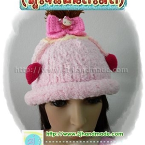 [hat038] หมวกถัก ไหมพรม ขนแกะ ถักนิตติ้ง  เลิฟลี่คิตตี้ (พร้อมส่ง)