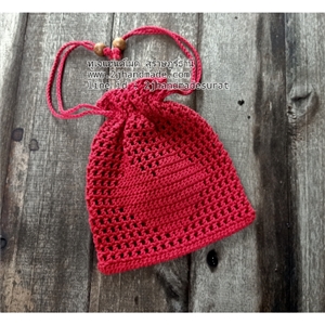 [bag011] กระเป๋าไหมพรมถักโครเชต์สีแดง ลายหัวใจแบบรูด (สั่งทำ) 