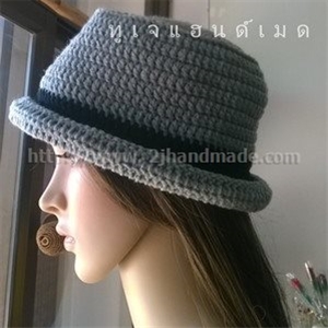 [hat048] หมวกไหมพรม ถักโครเชต์ สำหรับผู้ใหญ่ สีเทา (สั่งทำ)