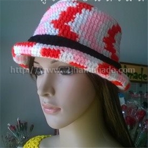 [hat052] หมวกไหมพรม ถักโครเชต์ สำหรับผู้ใหญ่ สีเหลือบชมพู แบบที่ 52 (สั่งทำ)